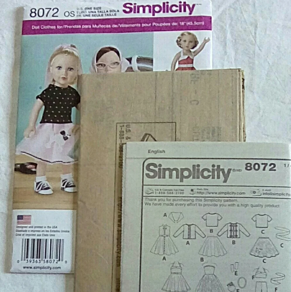 Simplicity 8072, 50s clothes fits American Girl Doll